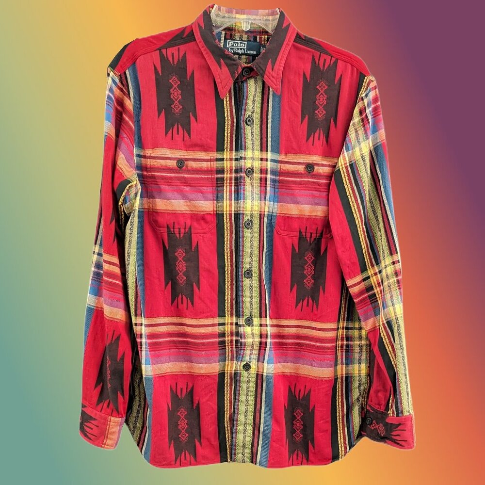 Men's Button-Down w/ Aztec/Southwest Patterns and Colors by Polo - M